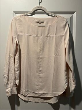LOFT Light Blush Long-Sleeve Rounded-Neck Blouse